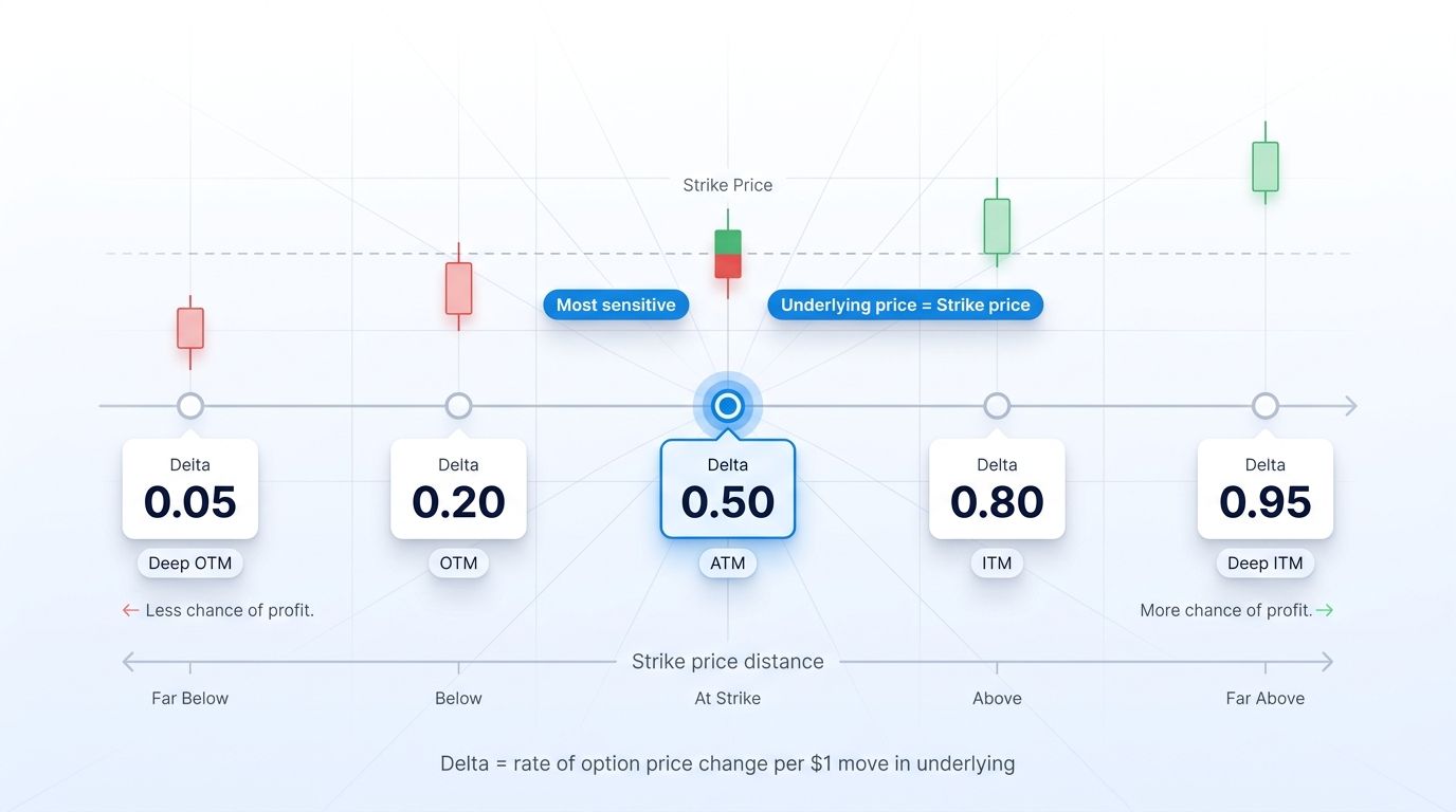 Delta values across ITM, ATM, and OTM option states