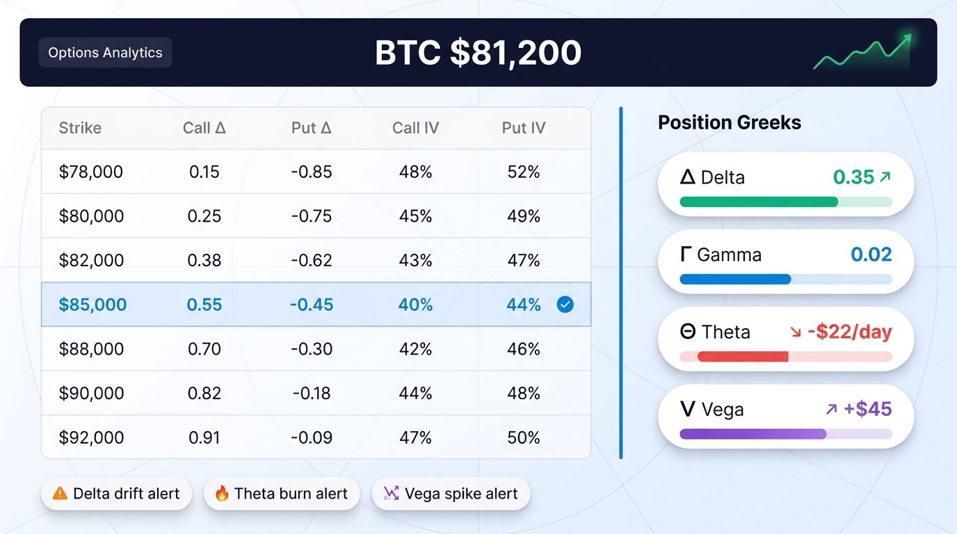 Multi-exchange options analytics dashboard mockup