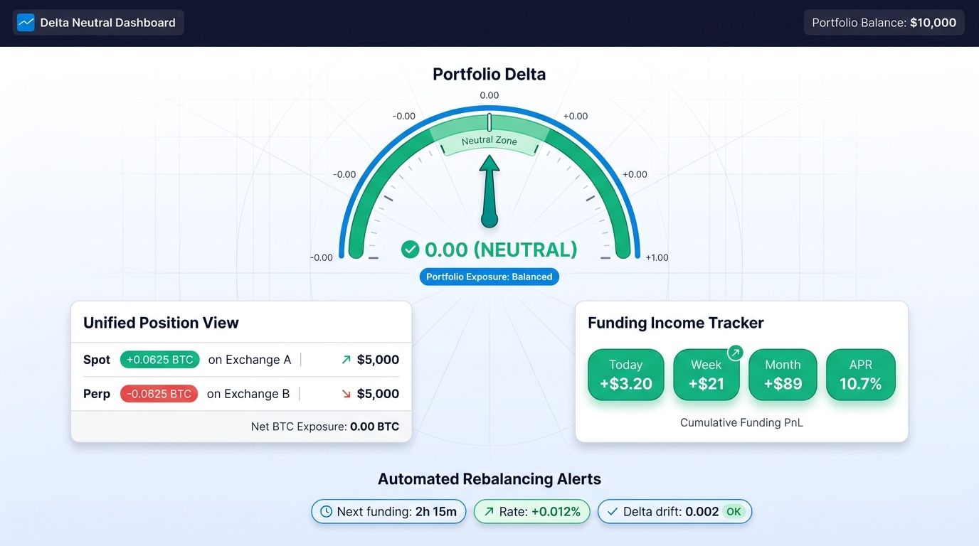 Multi-exchange delta-neutral execution dashboard mockup