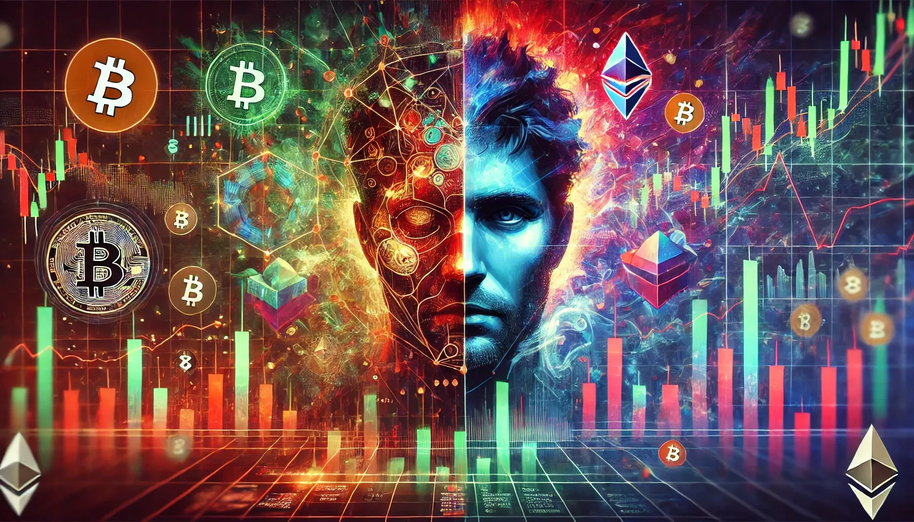 DALL·E 2024-11-01 12.54.51 - A visually captivating image illustrating the impact of psychology on cryptocurrency trading. In the foreground, a trader's face, half illuminated wit.webp
