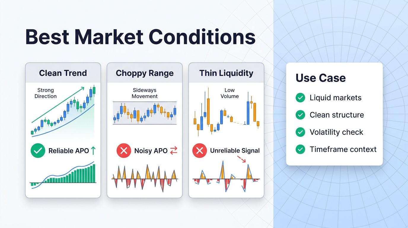 Best market conditions for Absolute Price Oscillator in crypto trading