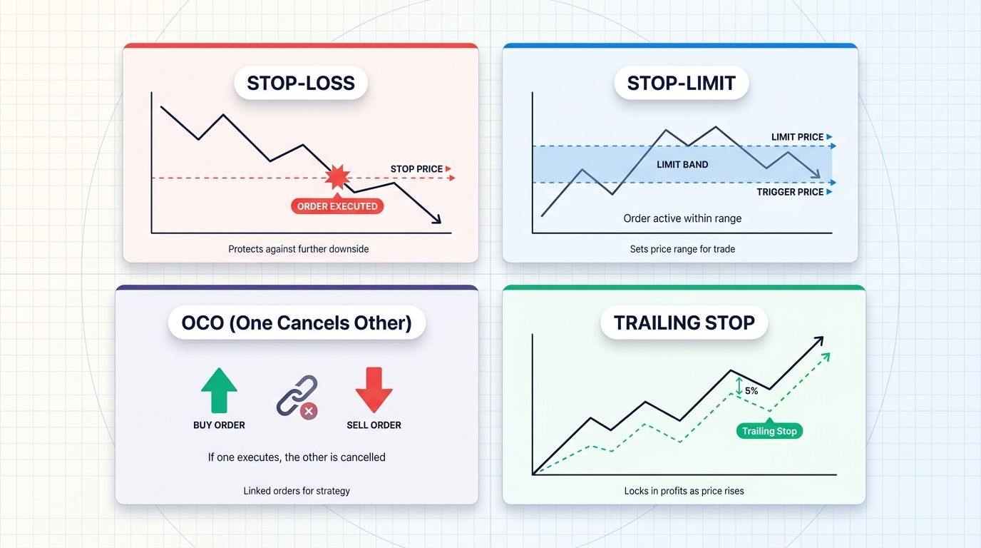 Advanced order types like stop-loss, OCO, and trailing stops help automate your 