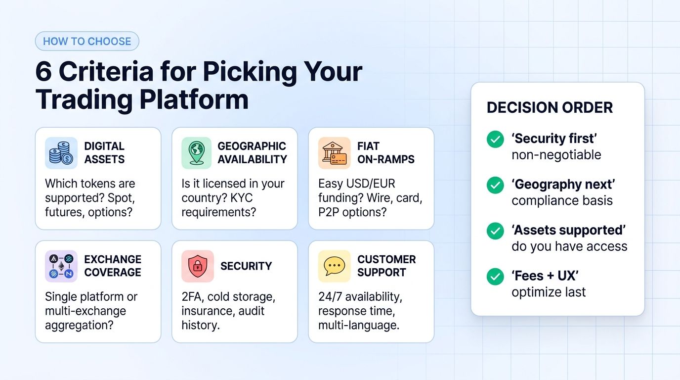 Decision framework: 6 criteria for picking your crypto trading platform