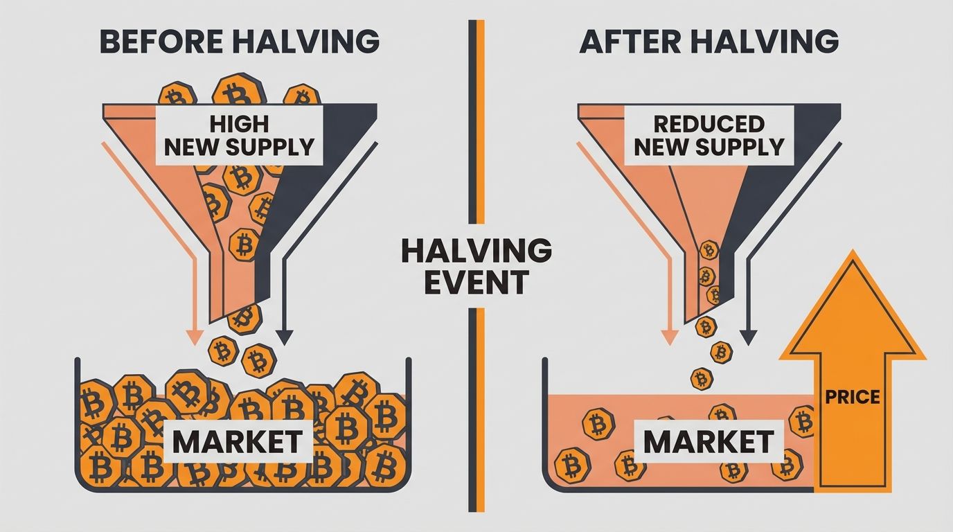 Bitcoin halving supply shock and price impact infographic