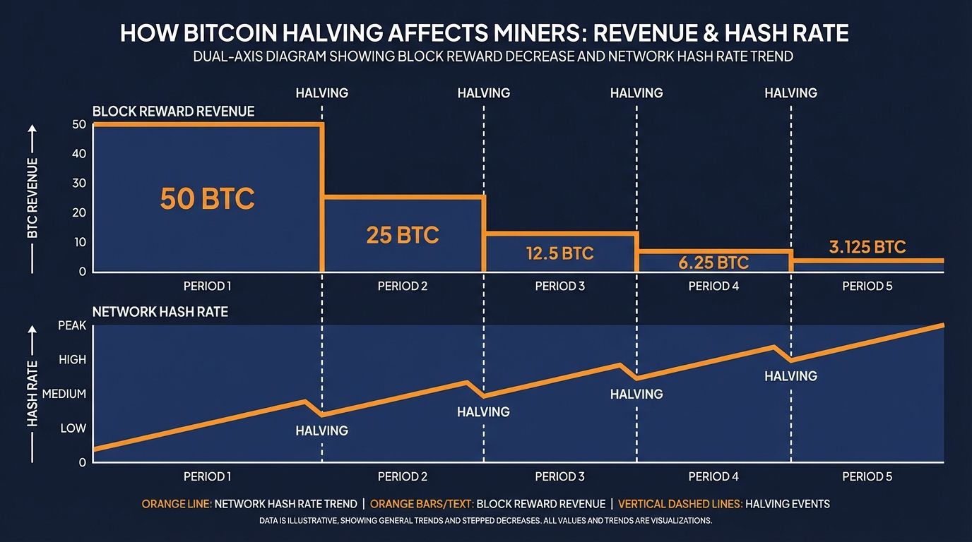 Bitcoin miner revenue and hash rate halving effect