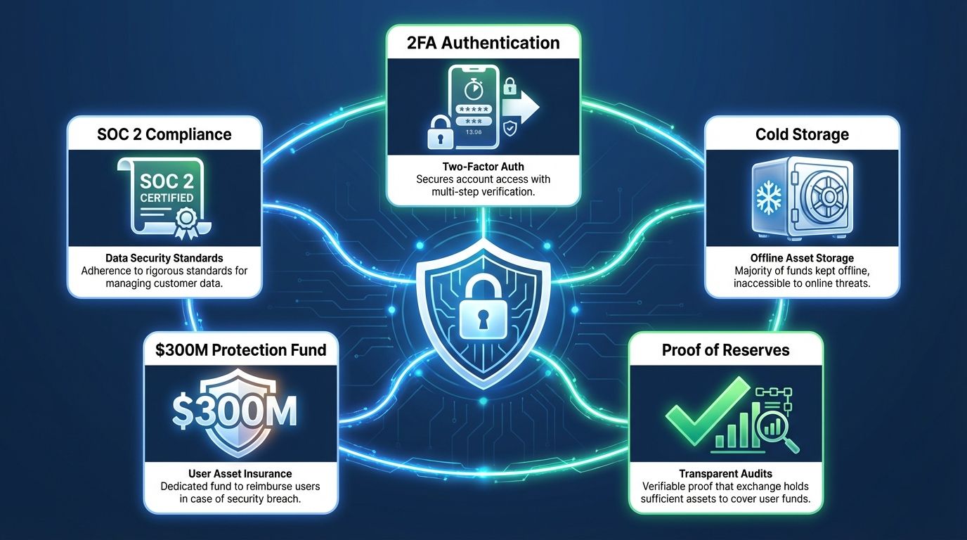 Bitget security features including proof of reserves, protection fund, and cold storage