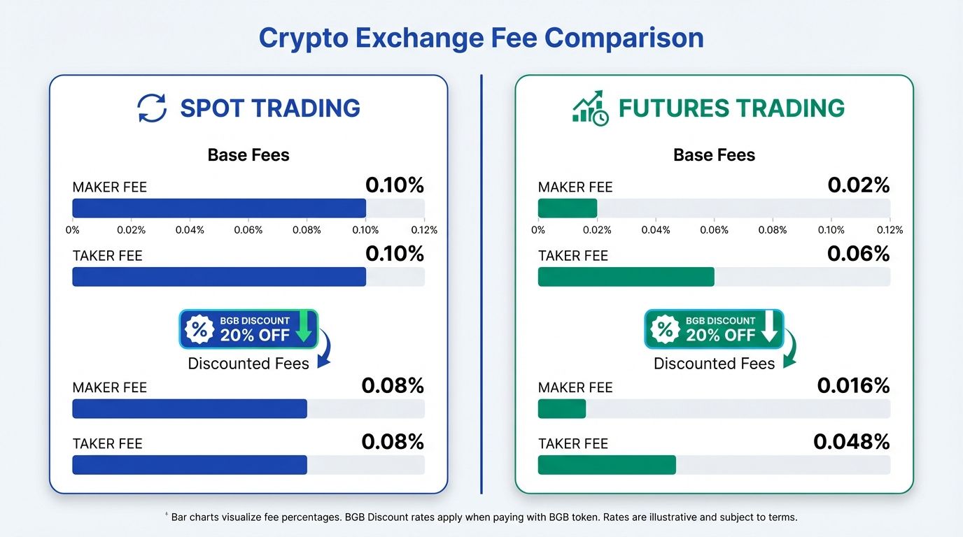 Bitget trading fees comparison chart showing spot and futures fee tiers