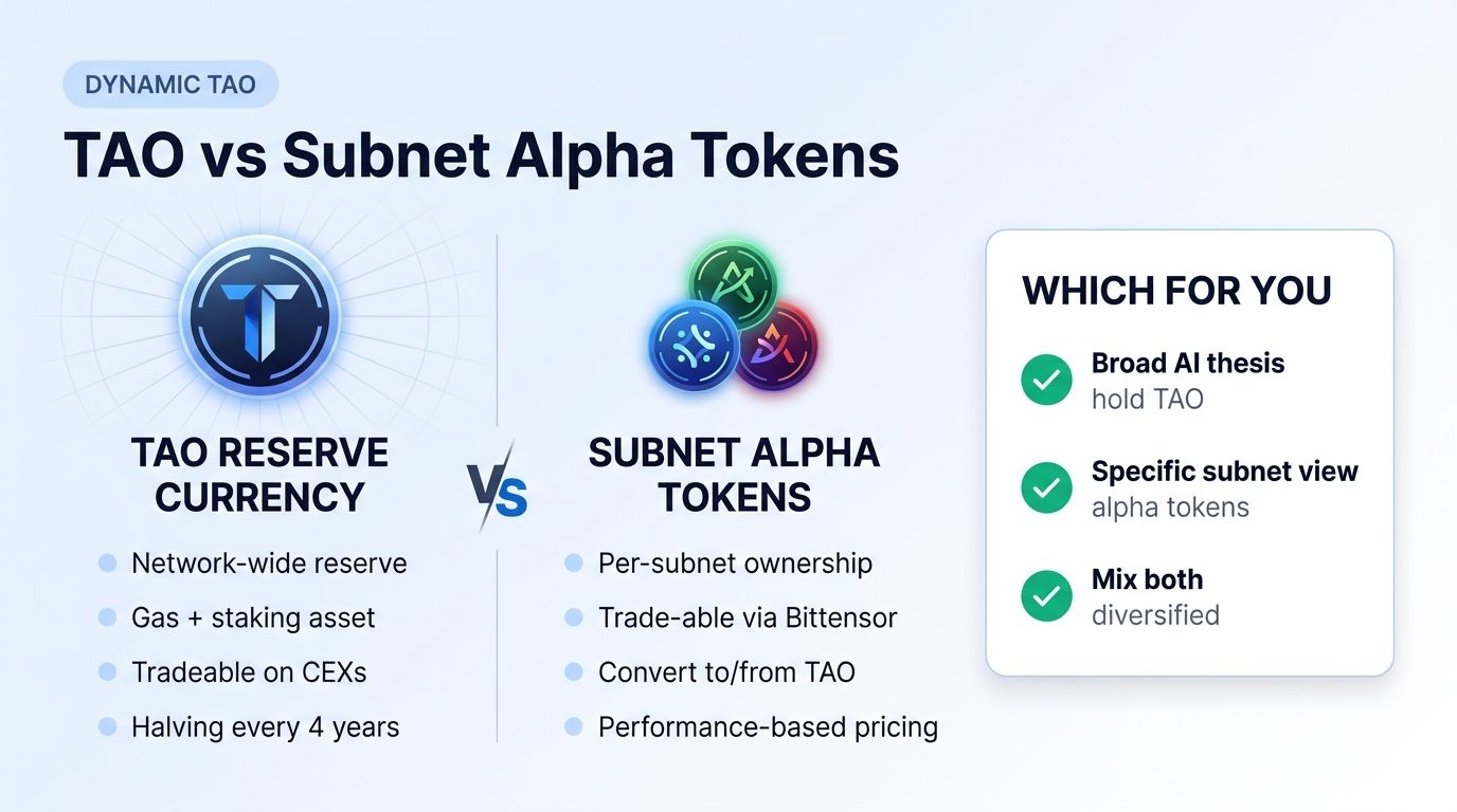 TAO reserve currency vs subnet alpha tokens compared
