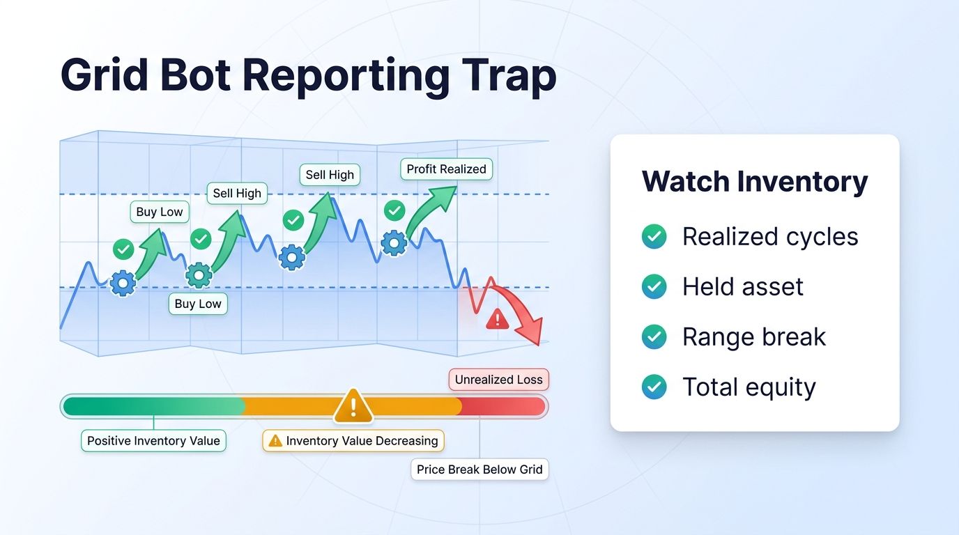 Grid bot realized profit can differ from total portfolio equity