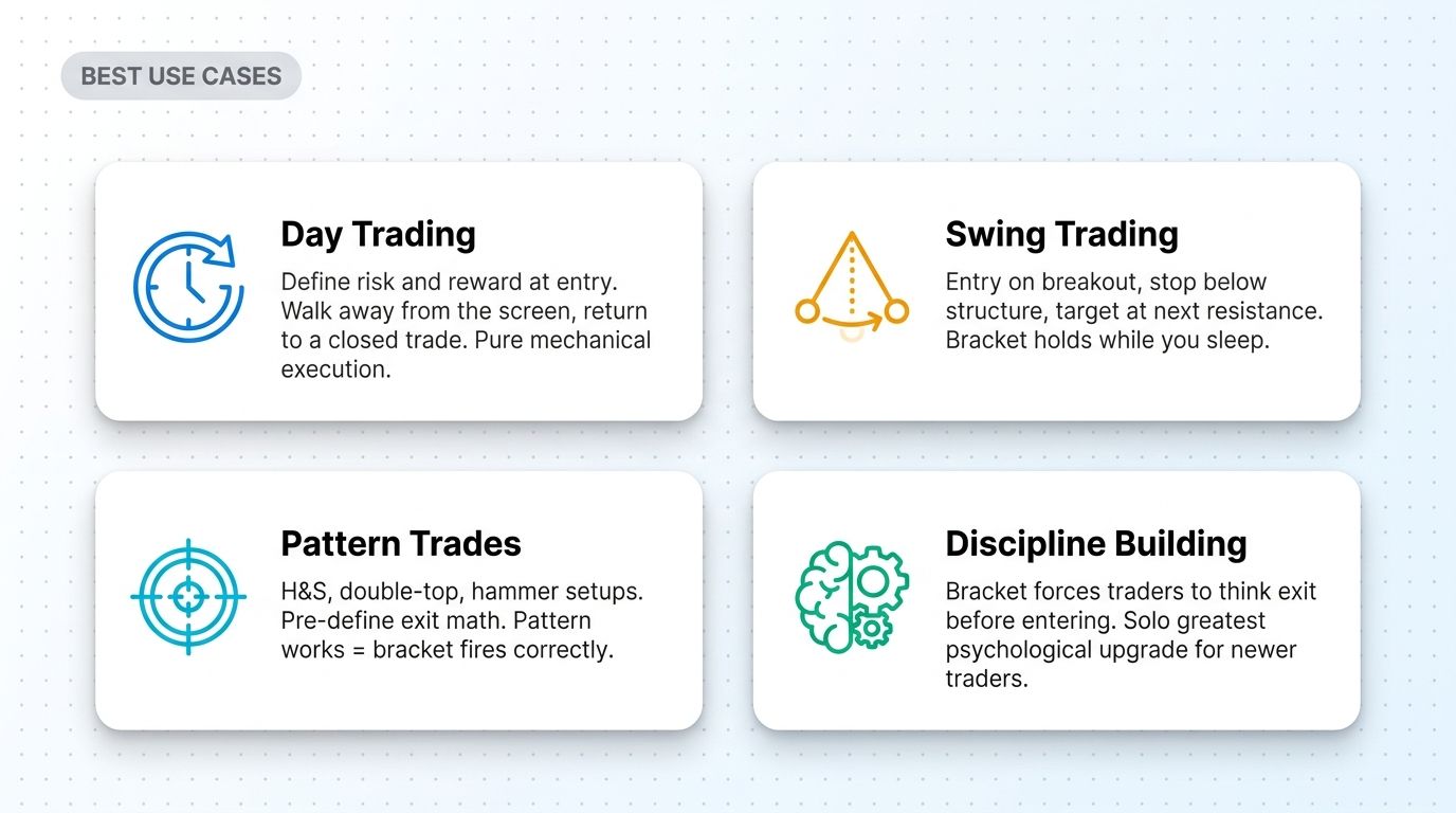 Bracket order use cases - day trading, swing trading, pattern trades, discipline building