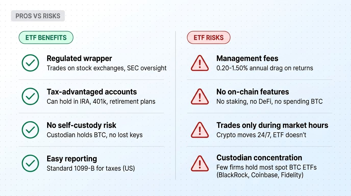 Bitcoin ETF pros and risks comparison