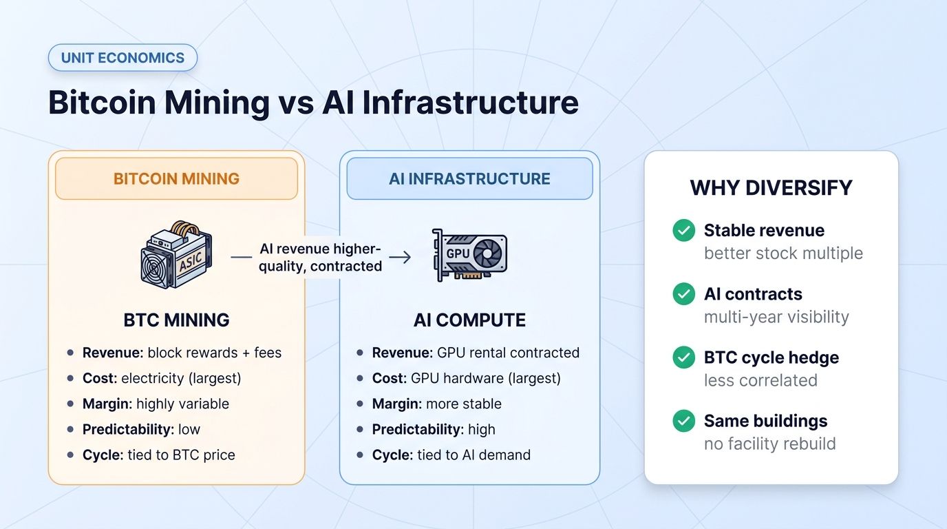Bitcoin mining vs AI infrastructure unit economics comparison