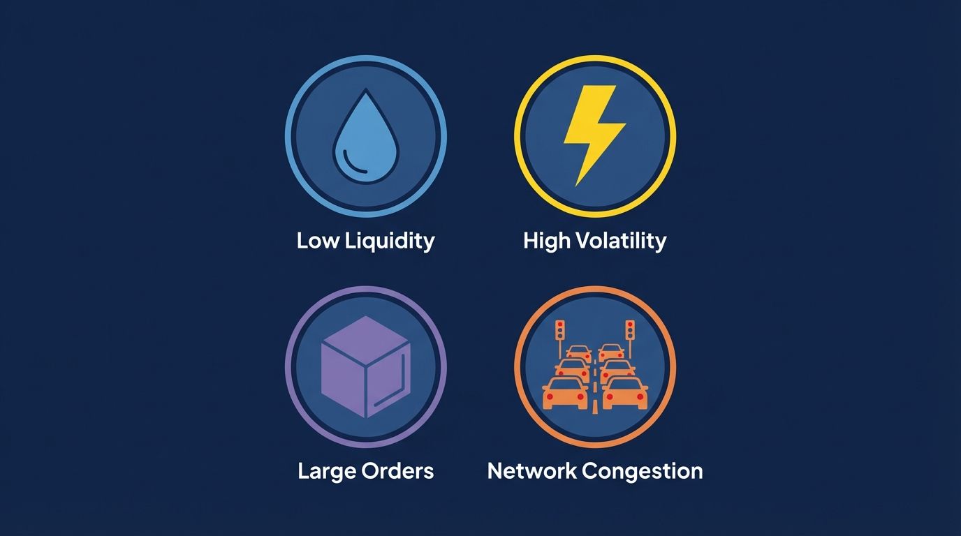 Four main causes of crypto slippage: low liquidity, high volatility, large order