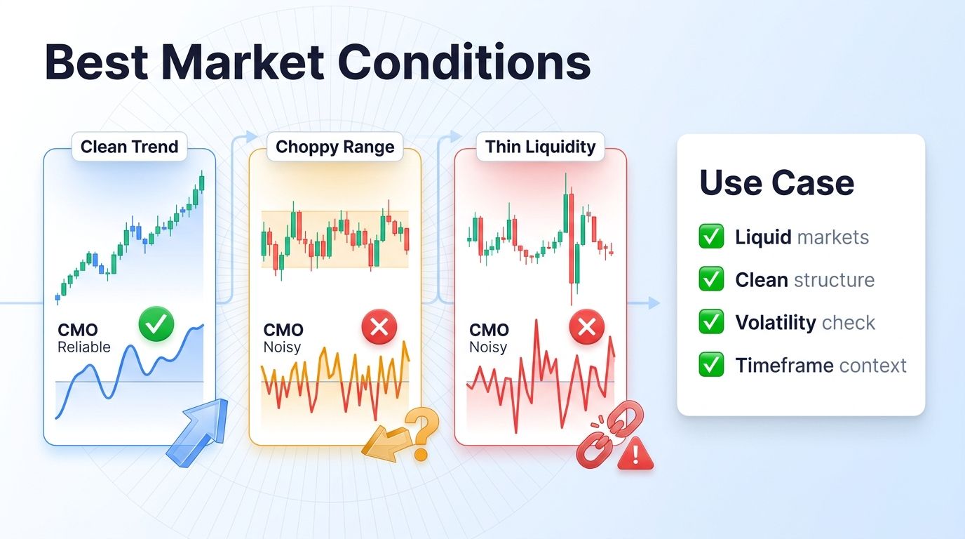 Best market conditions for Chande Momentum Oscillator in crypto trading