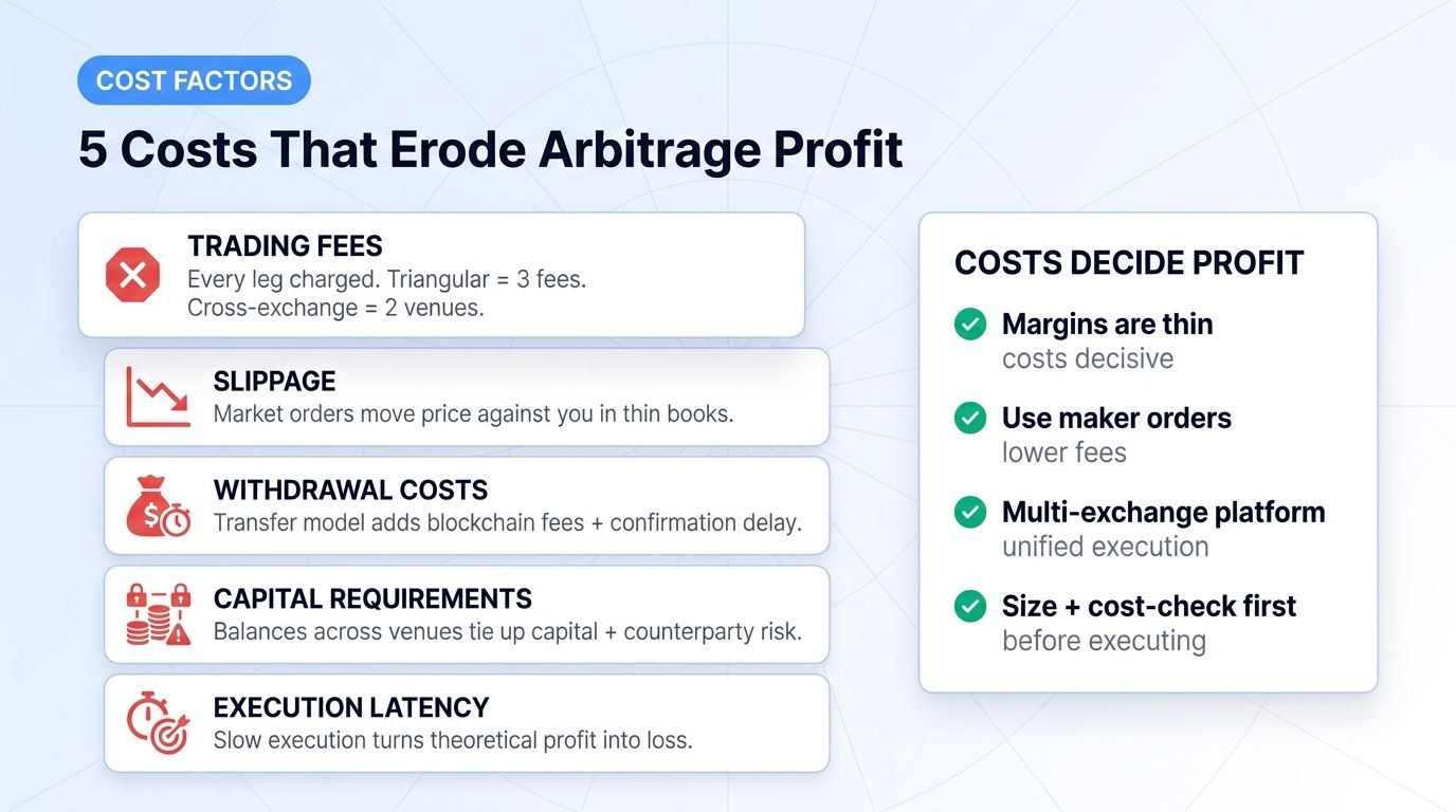 Five costs that erode crypto arbitrage profit