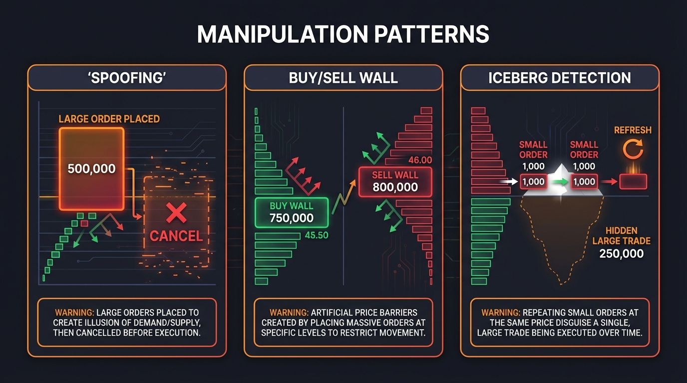 Recognizing spoofing, buy/sell walls, and iceberg orders helps you avoid manipul