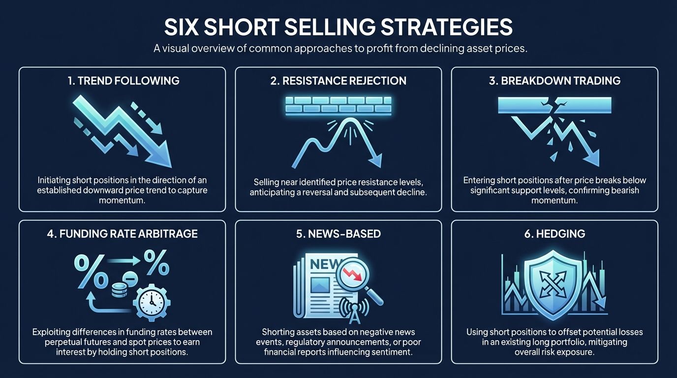 Six proven strategies for short selling crypto: trend following, resistance reje