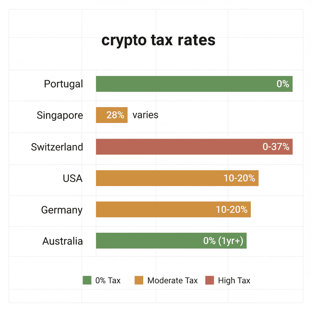 Crypto tax rates comparison chart showing tax-free countries in 2026