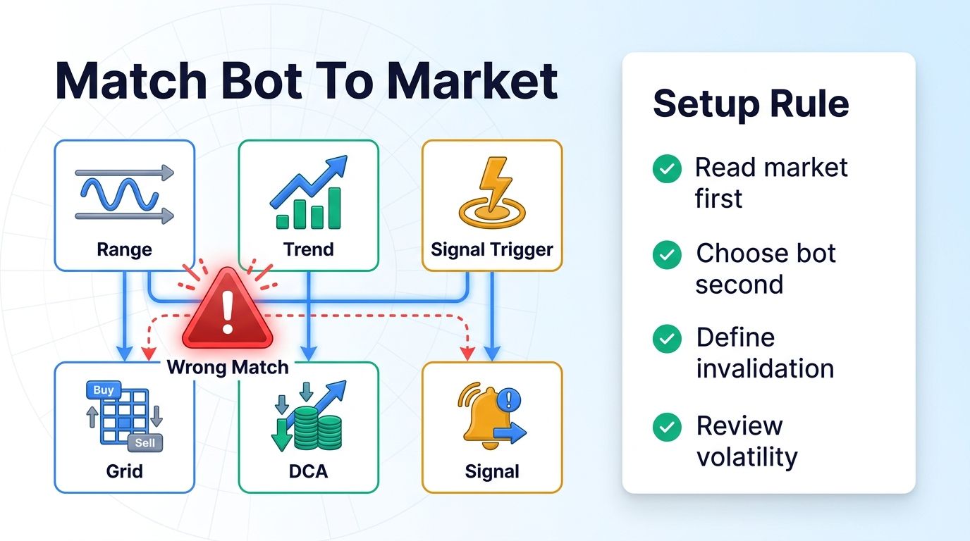 Matching crypto bot type to market state before launch