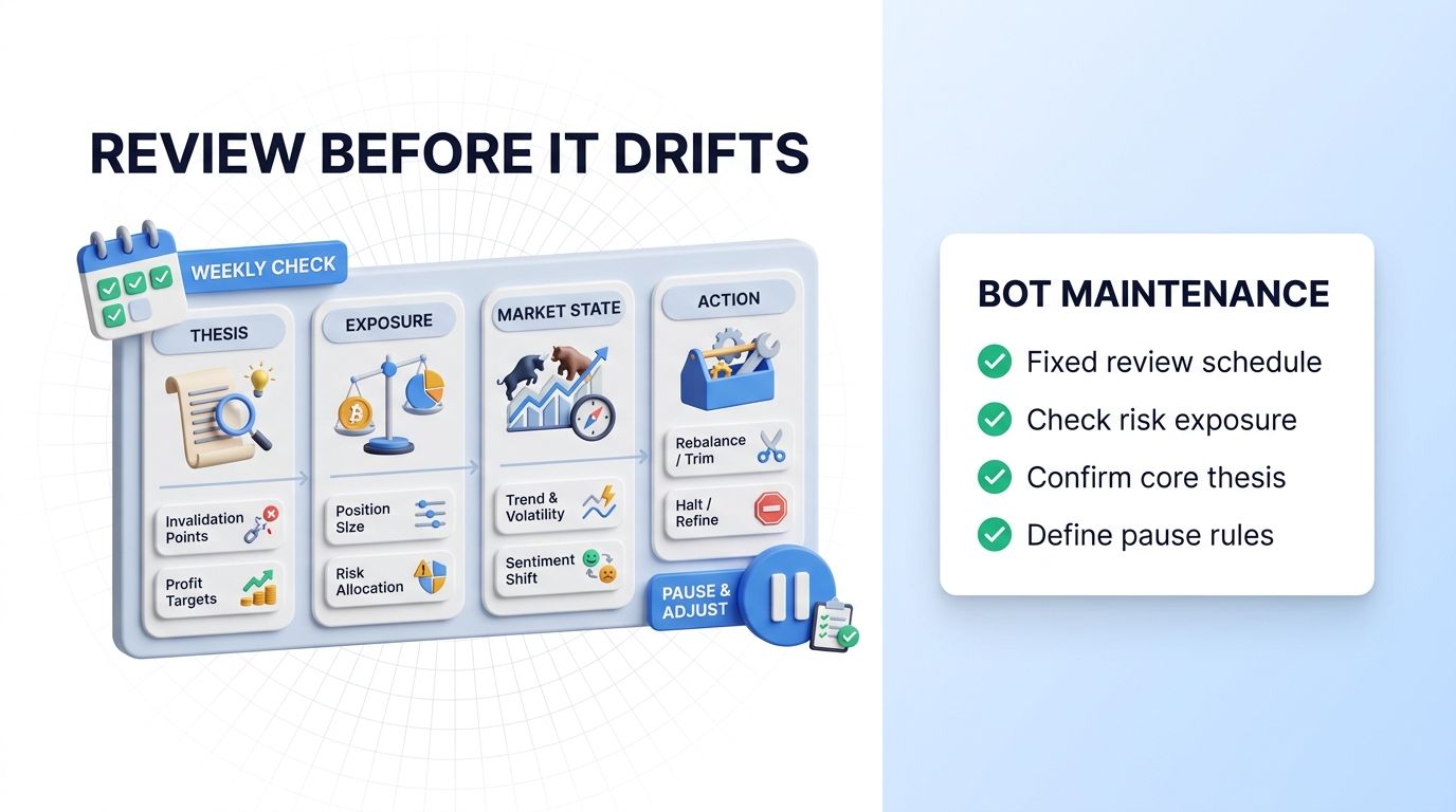 Review routine for live crypto trading bot settings