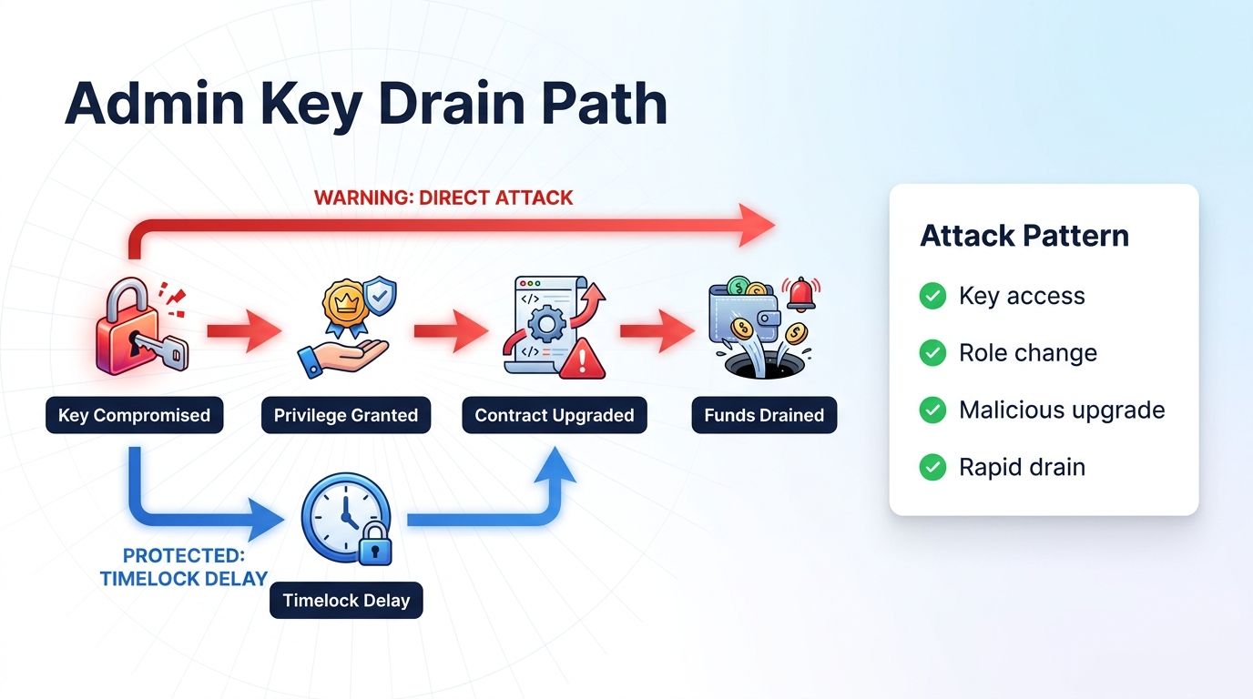 Step by step flow of a DeFi admin key drain
