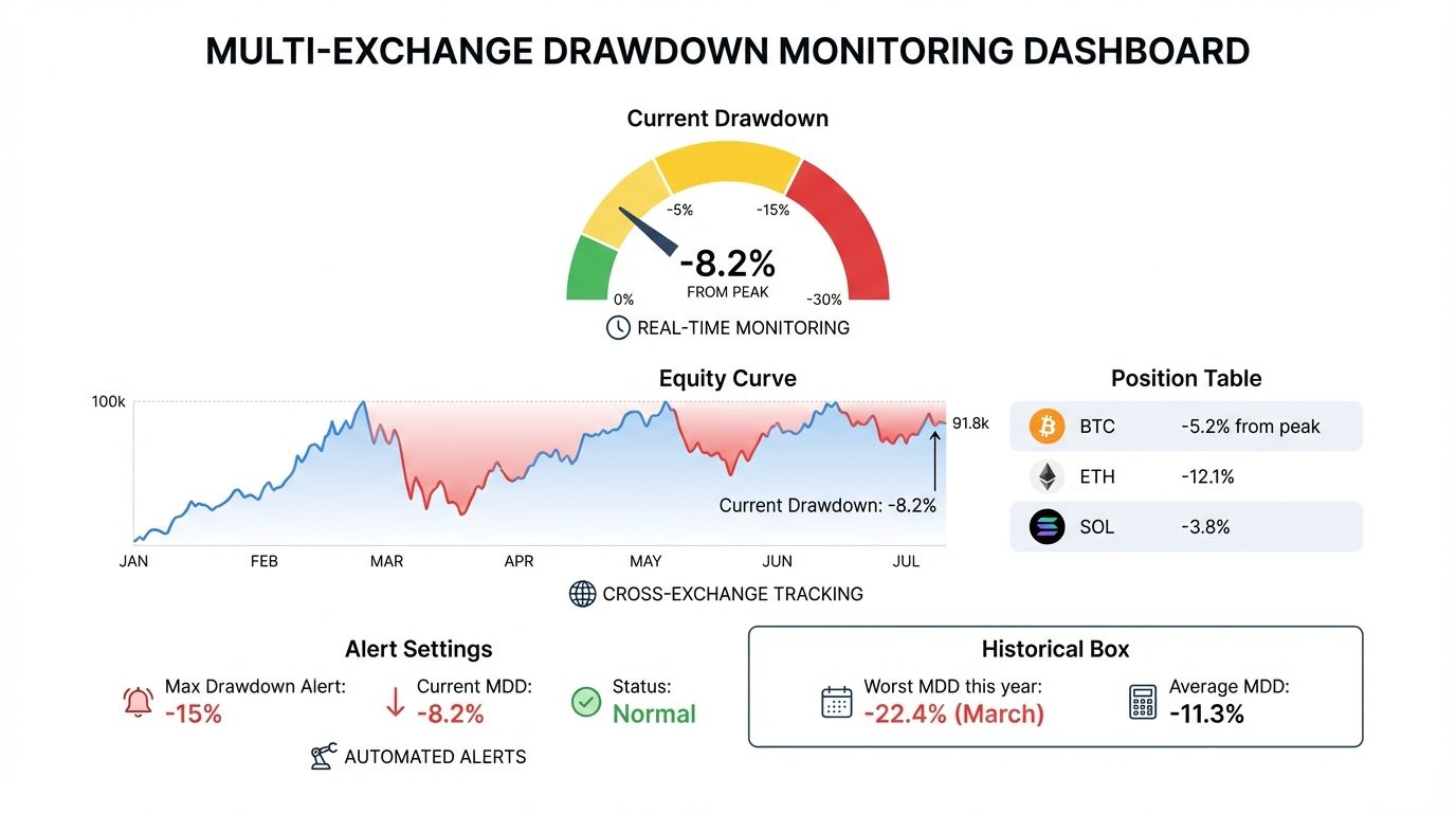 Multi-exchange drawdown monitoring dashboard