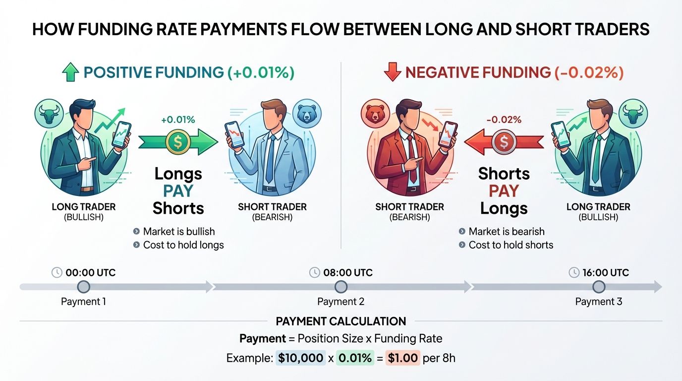 Funding rate payment flow between long and short traders