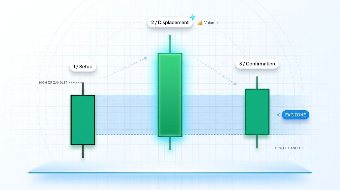Three-candle fair value gap formation step by step