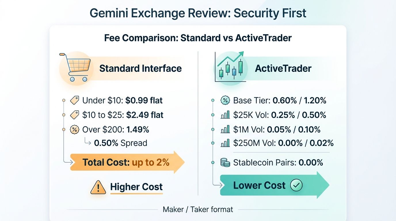 Gemini fee comparison Standard vs ActiveTrader