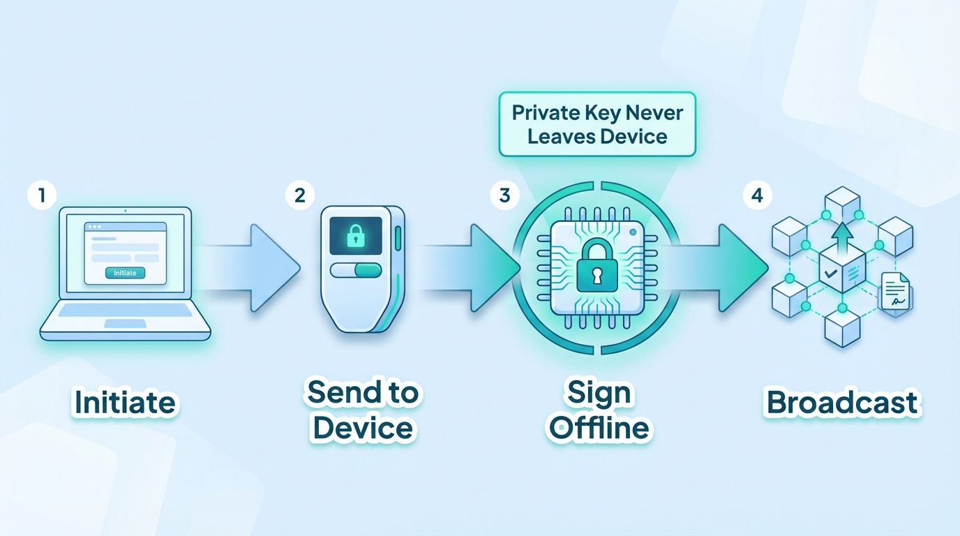 How hardware wallet offline signing works step by step