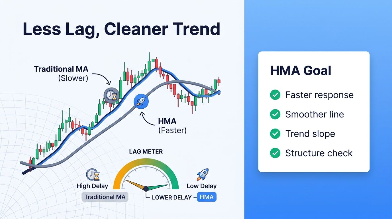 Hull Moving Average reducing lag on a crypto chart