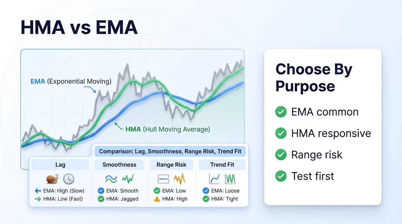 HMA compared with EMA for crypto trend trading