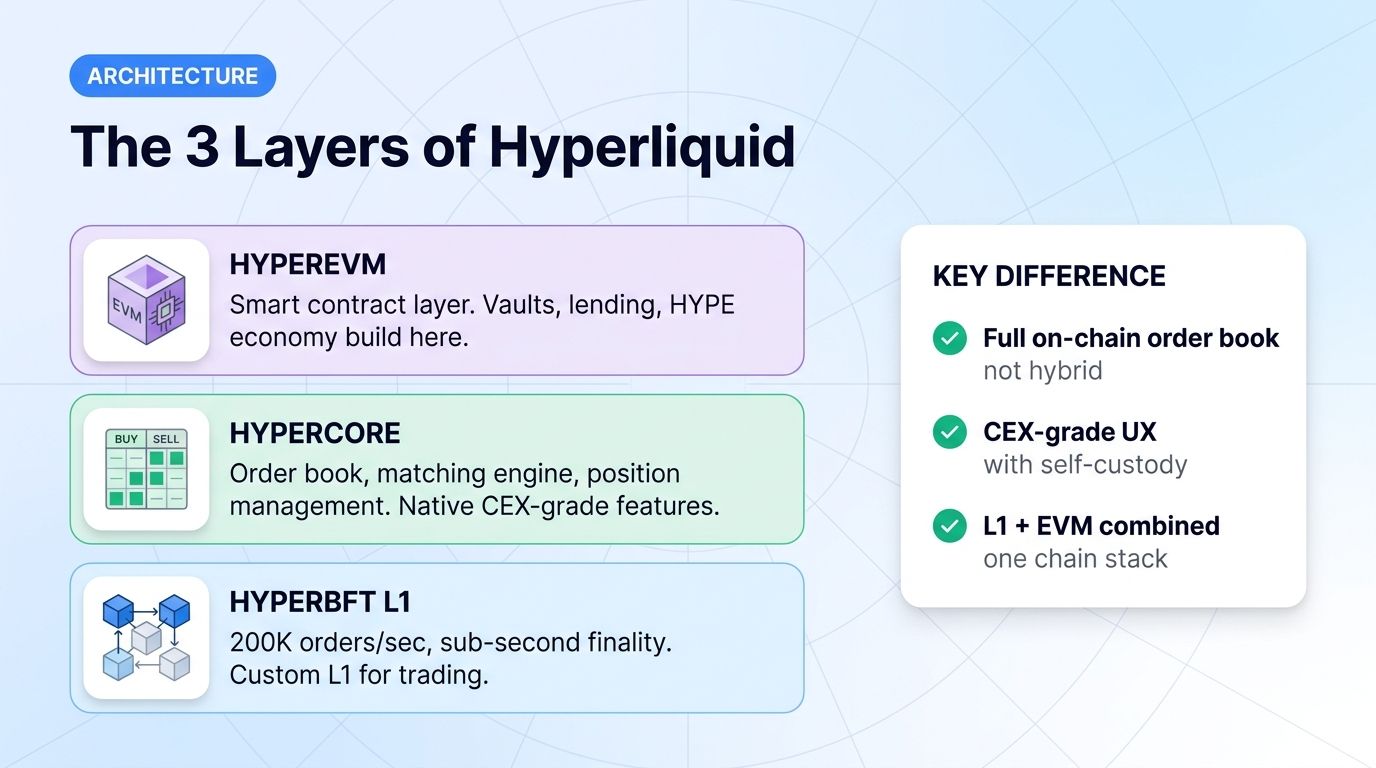 The 3 layers of Hyperliquid: HyperBFT L1, HyperCore, HyperEVM