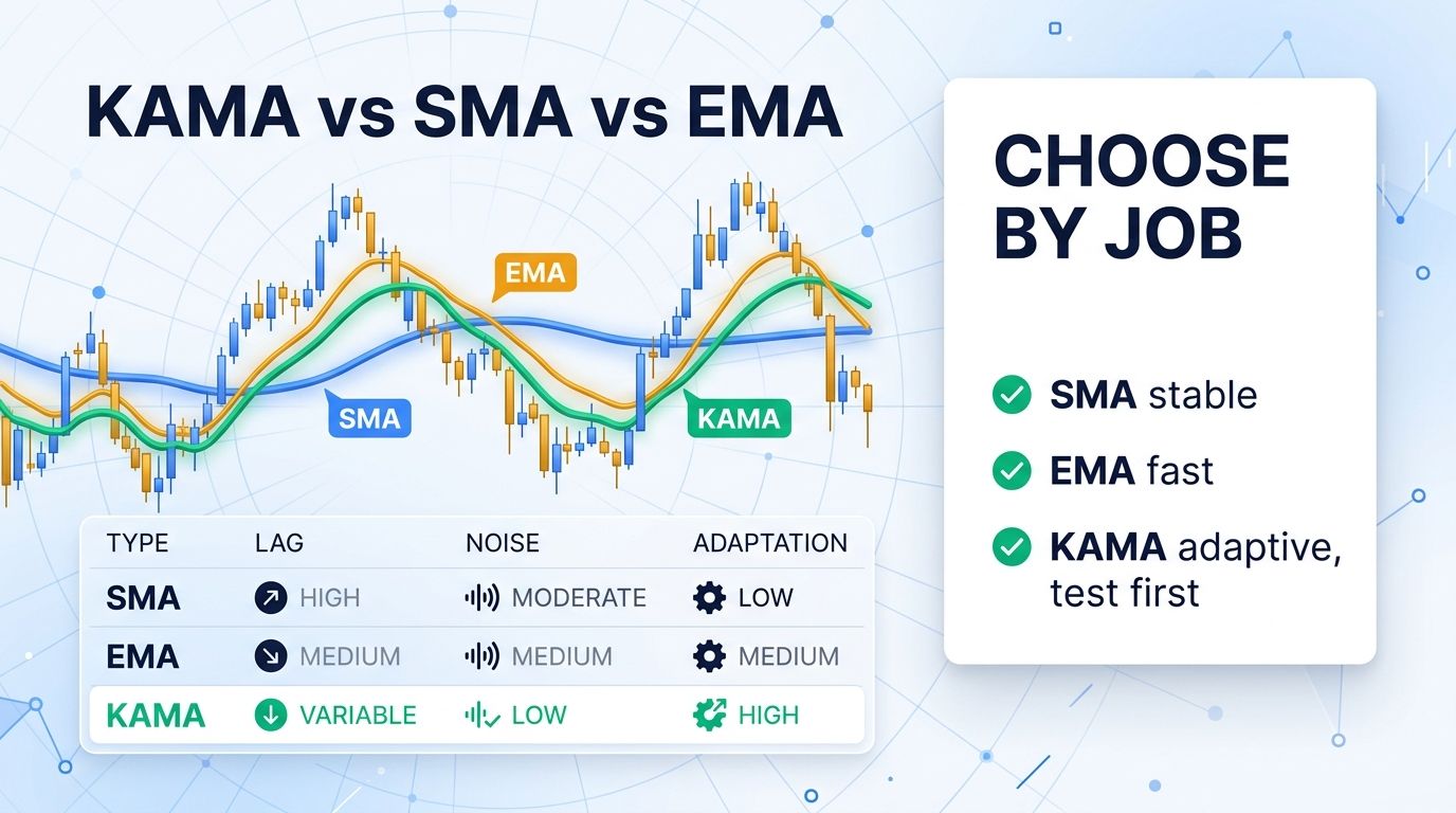 KAMA compared with SMA and EMA for crypto trend filtering