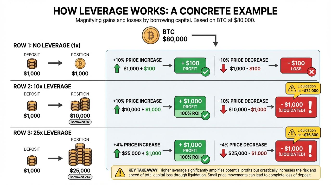 How leverage works with concrete BTC example