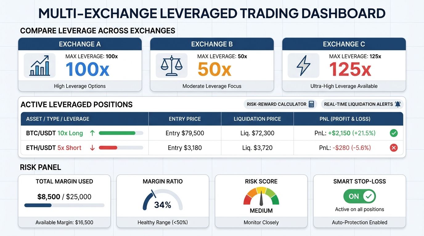 Multi-exchange leveraged trading dashboard