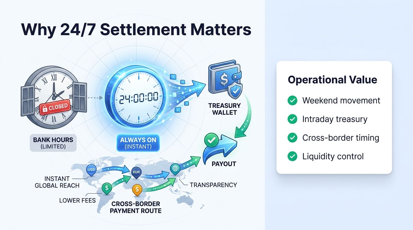 Why 24/7 stablecoin settlement matters for payment networks