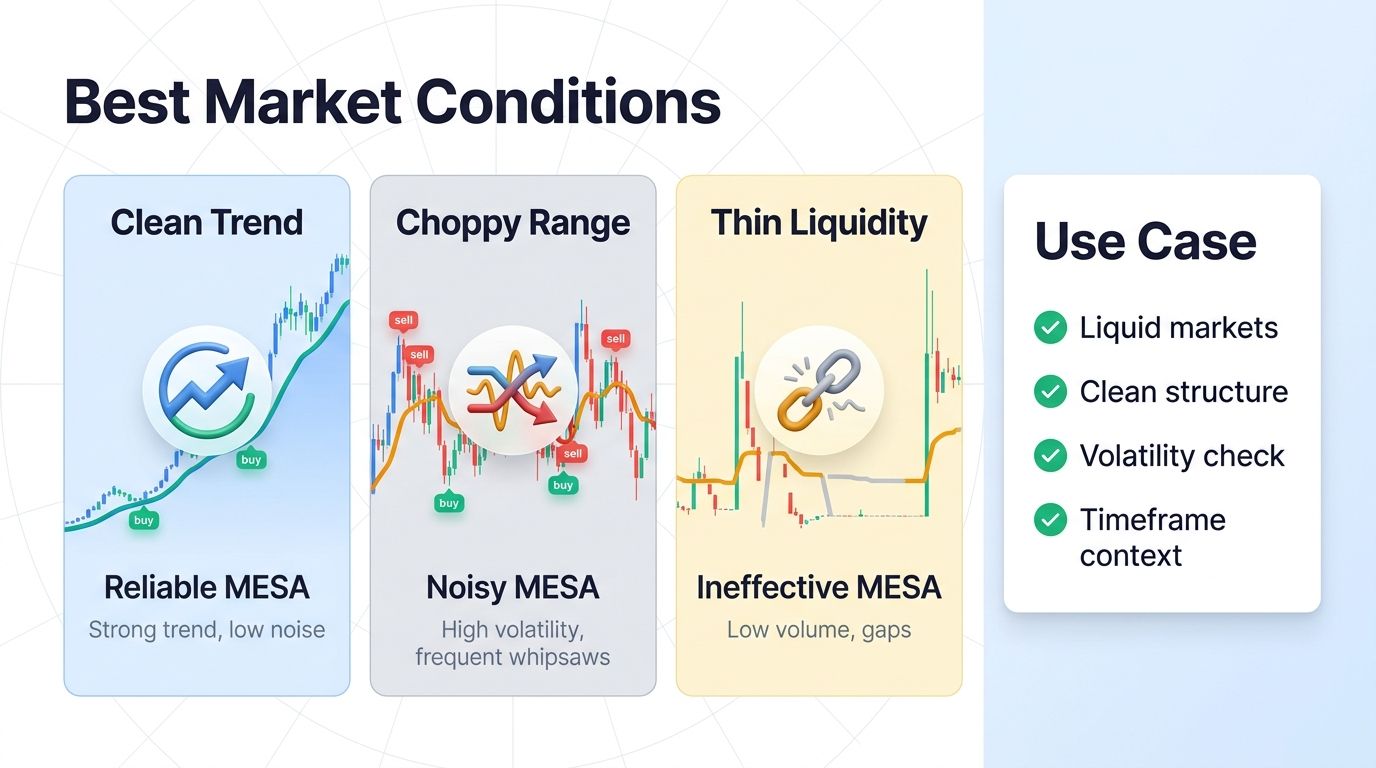 Best market conditions for MESA Adaptive Moving Average in crypto trading