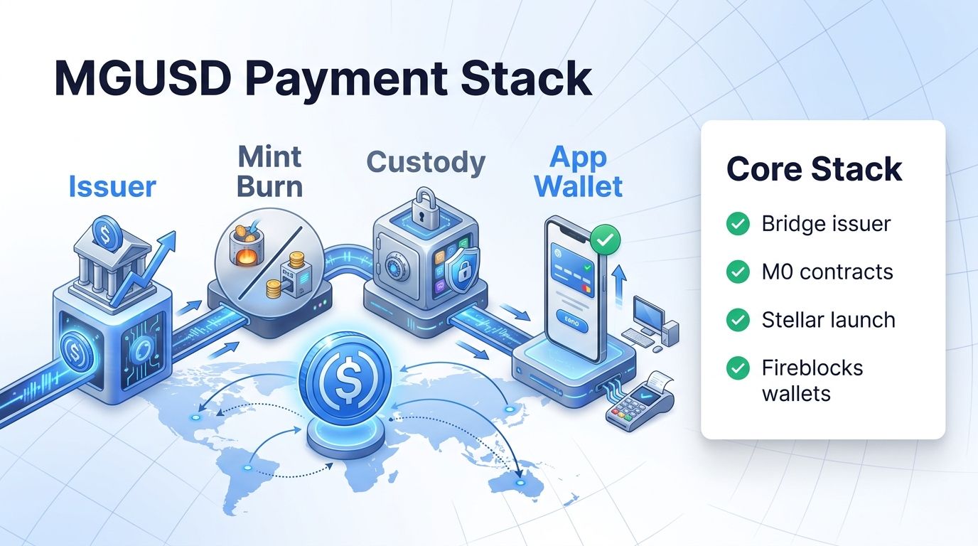 MoneyGram MGUSD stablecoin architecture with issuance, minting, custody, and app wallet