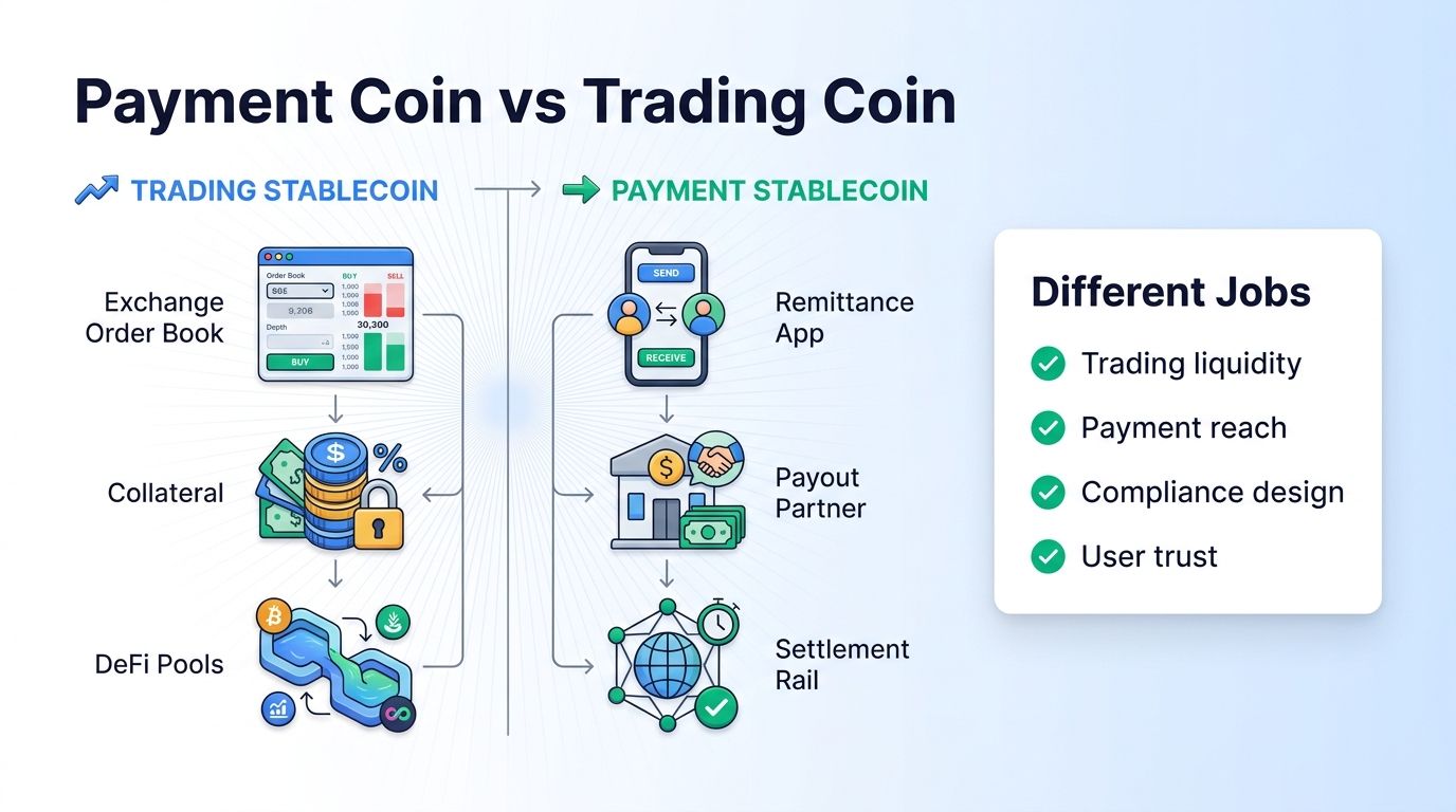 Payment stablecoins compared with trading stablecoins