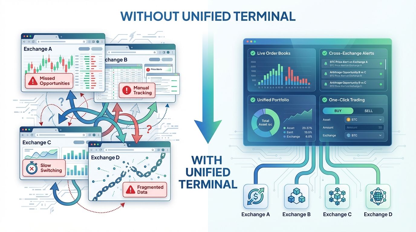 Multi-exchange management before and after