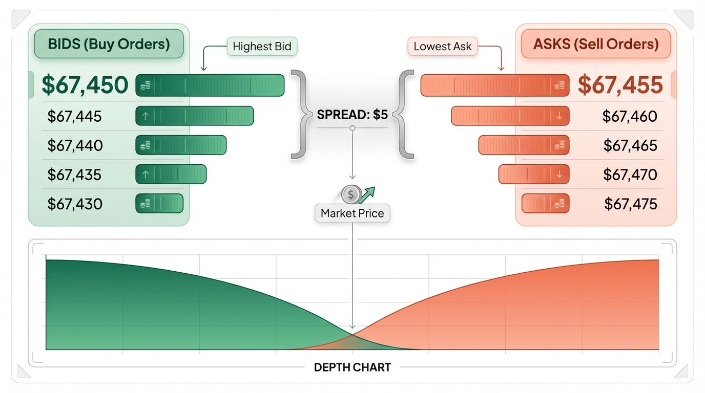 Order book diagram with bids asks spread