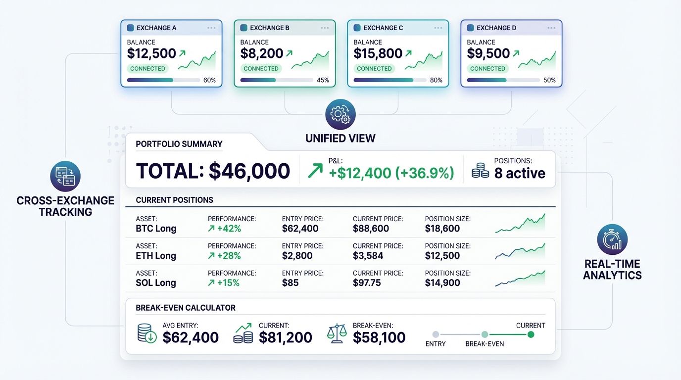 Multi-exchange portfolio dashboard for position traders