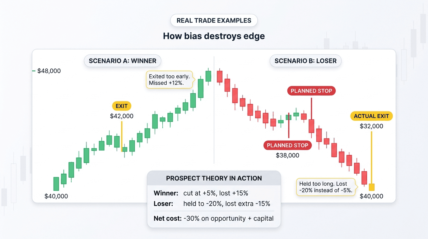 Bias in action: cutting winners early, holding losers past planned stop.