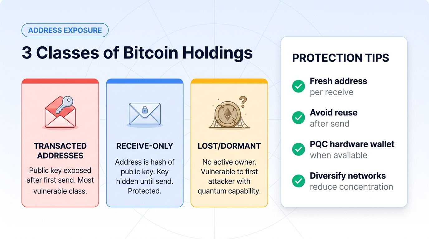 3 classes of Bitcoin holdings with different quantum exposure levels
