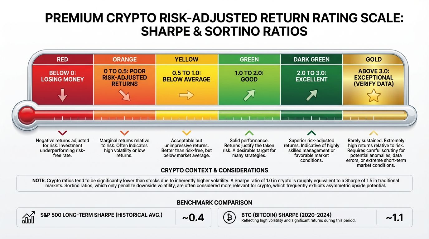 Sharpe and Sortino ratio rating scale for crypto