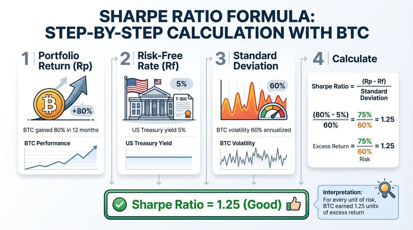 Sharpe ratio formula calculation with BTC example