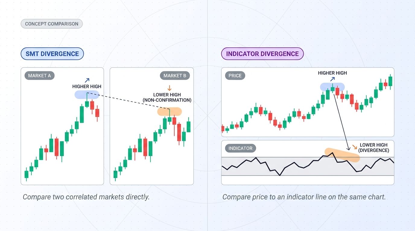 SMT divergence vs traditional indicator divergence comparison