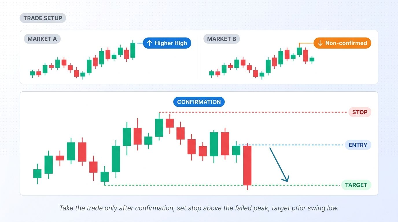 SMT divergence trade setup with entry stop and target levels