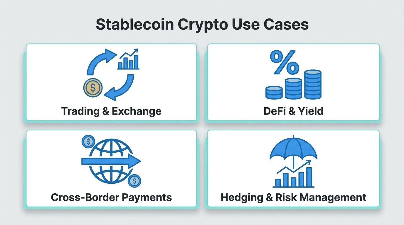 Stablecoin crypto use cases: trading, DeFi, payments, hedging